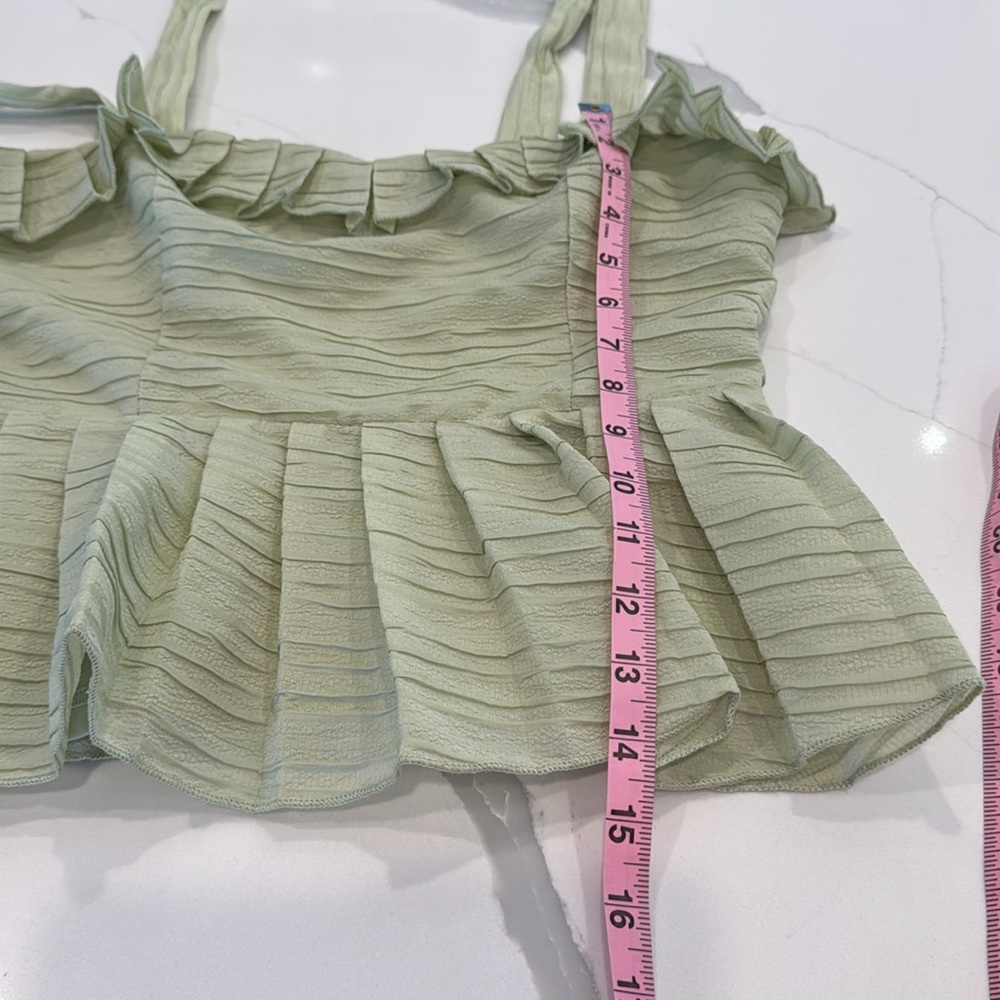 MARBLE Green Ruffled Smocked Tank Top M - Picture 6 of 10